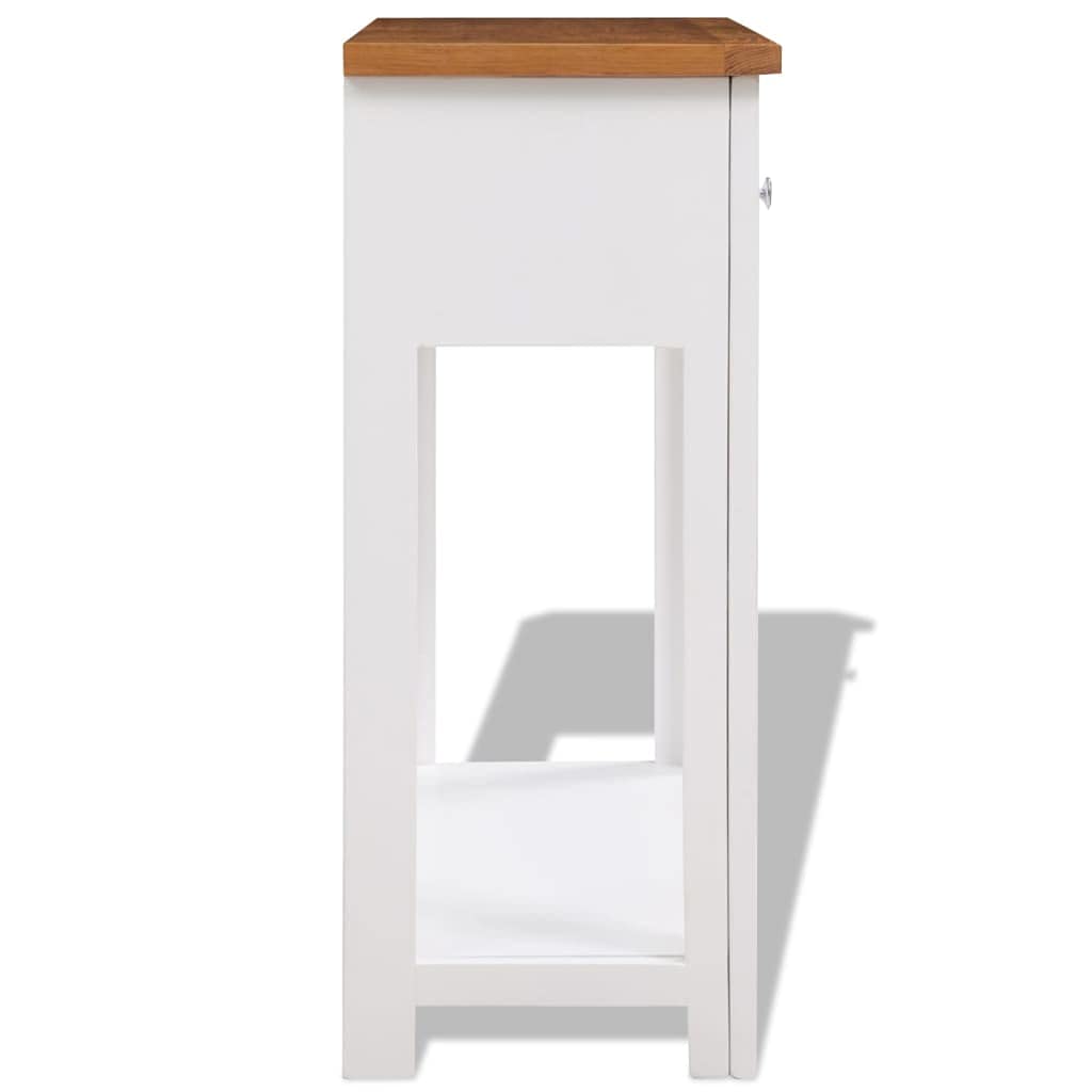 Solid Oak Wood Console Table with Two Drawers and Shelf G798