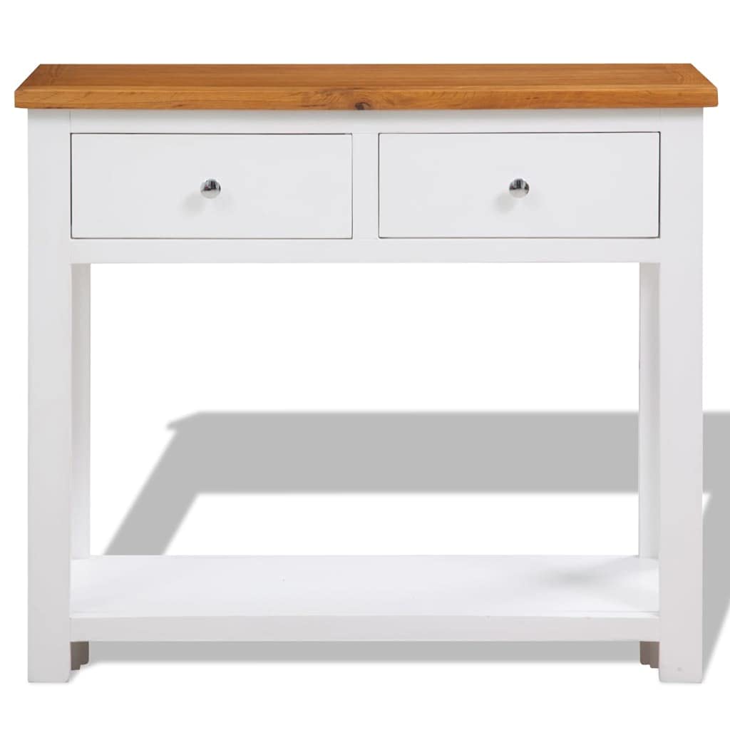Solid Oak Wood Console Table with Two Drawers and Shelf G798