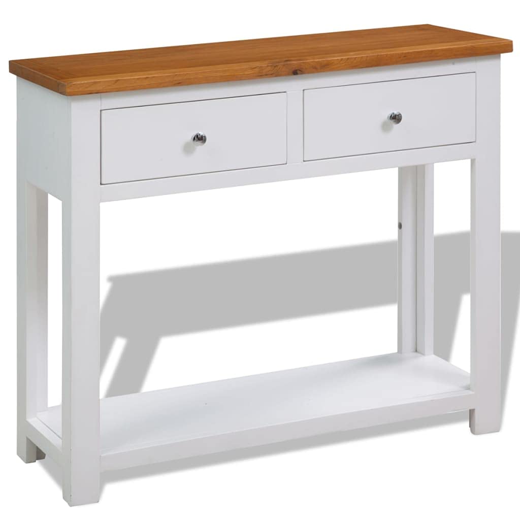 Solid Oak Wood Console Table with Two Drawers and Shelf G798