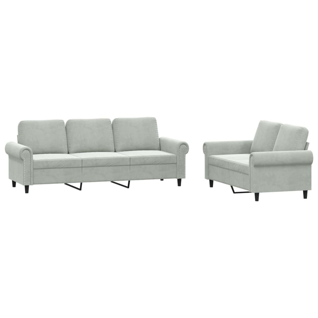Light Gray Velvet 2 Piece Sofa Set J765298