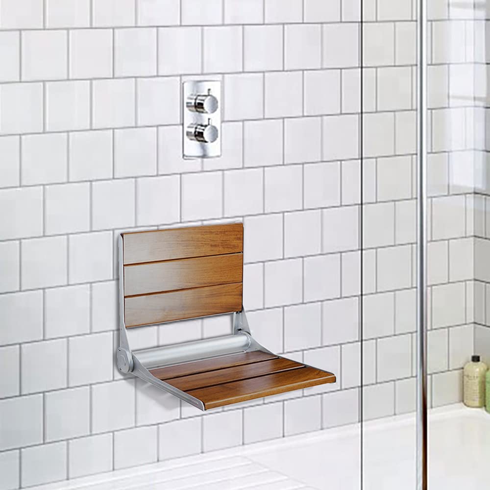 18" Folding Teak Wood Shower Bench Seat E70085
