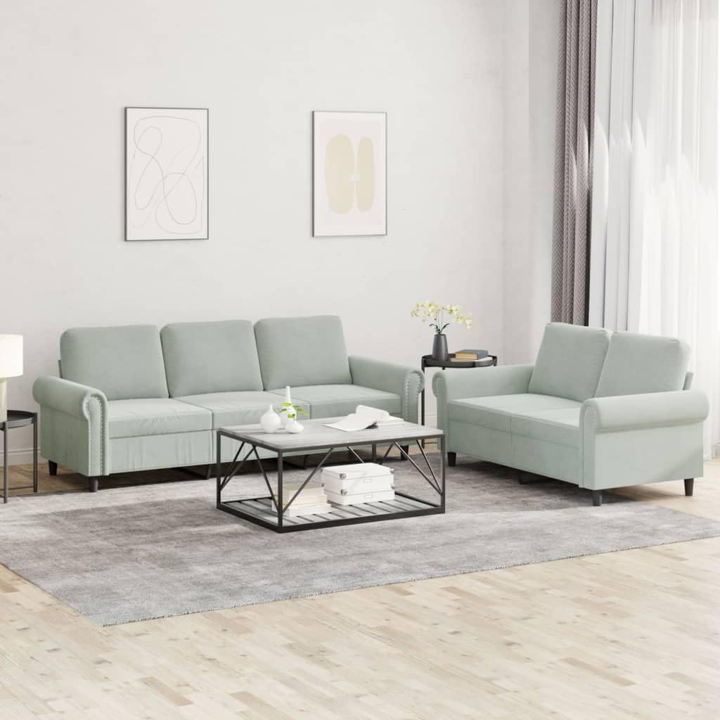 Light Gray Velvet 2 Piece Sofa Set J765298