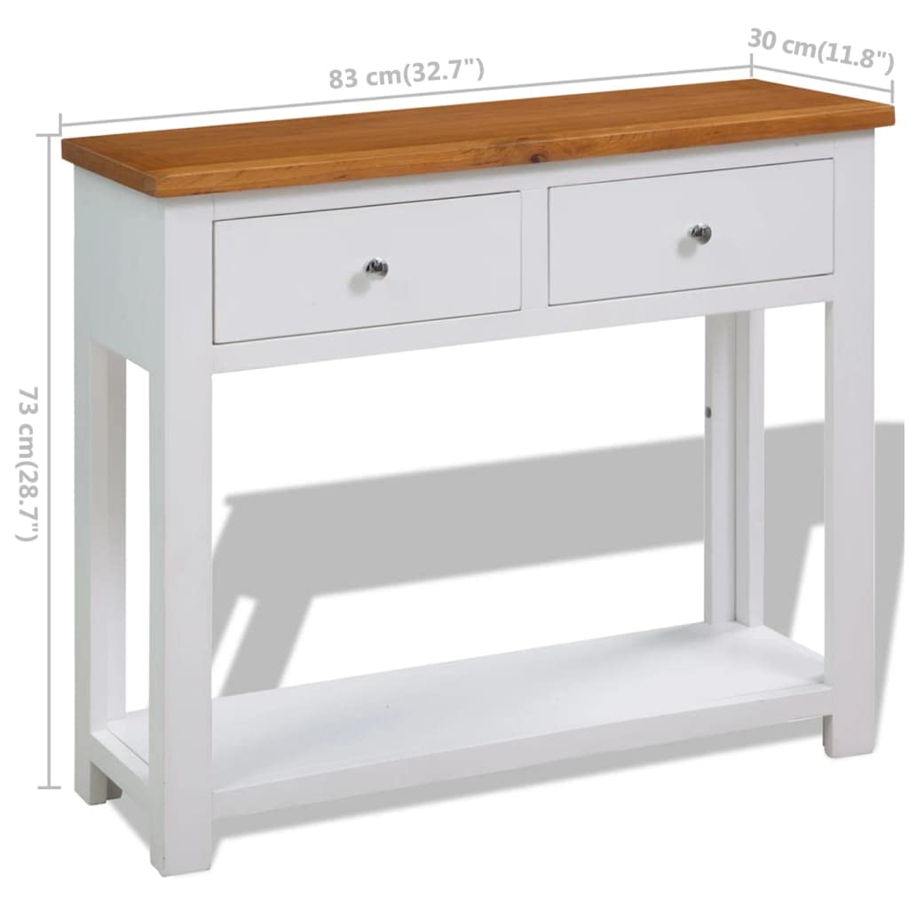 Solid Oak Wood Console Table with Two Drawers and Shelf G798