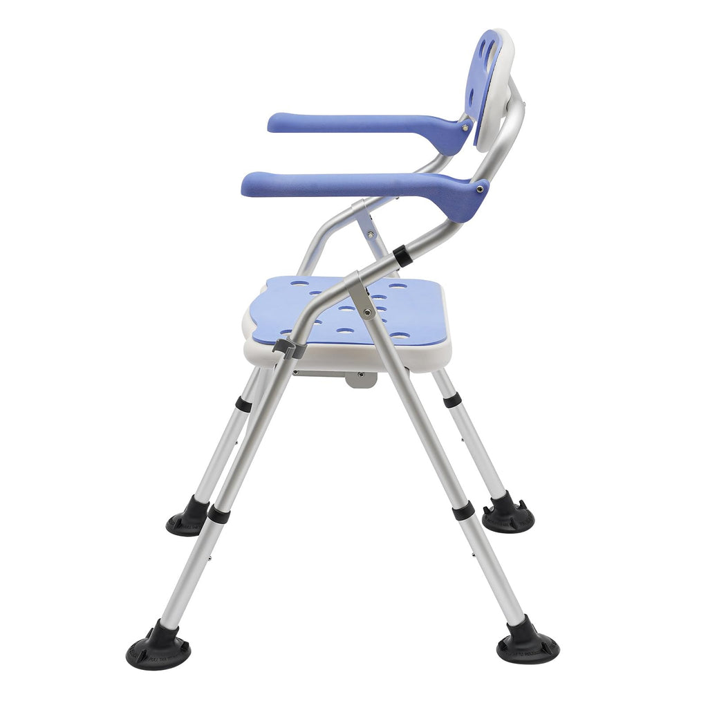 Folding Shower Seat with Arms and Back, Height Adjustable Non-Slip Bath Bench, 330lbs Capacity, Blue H2073