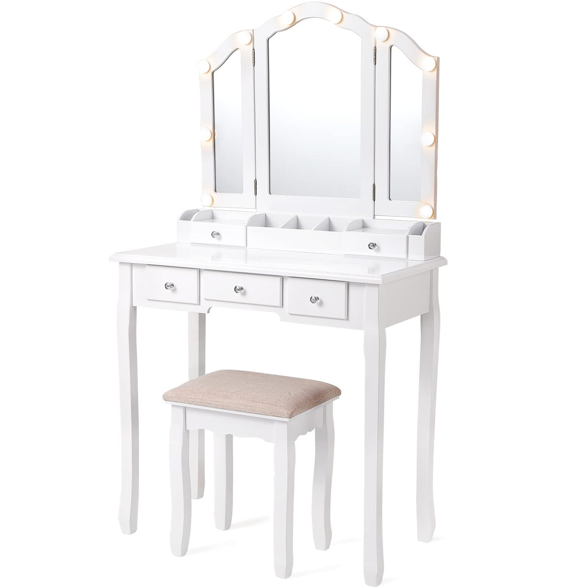 White Makeup Vanity Desk with Mirror and Chair Y686780