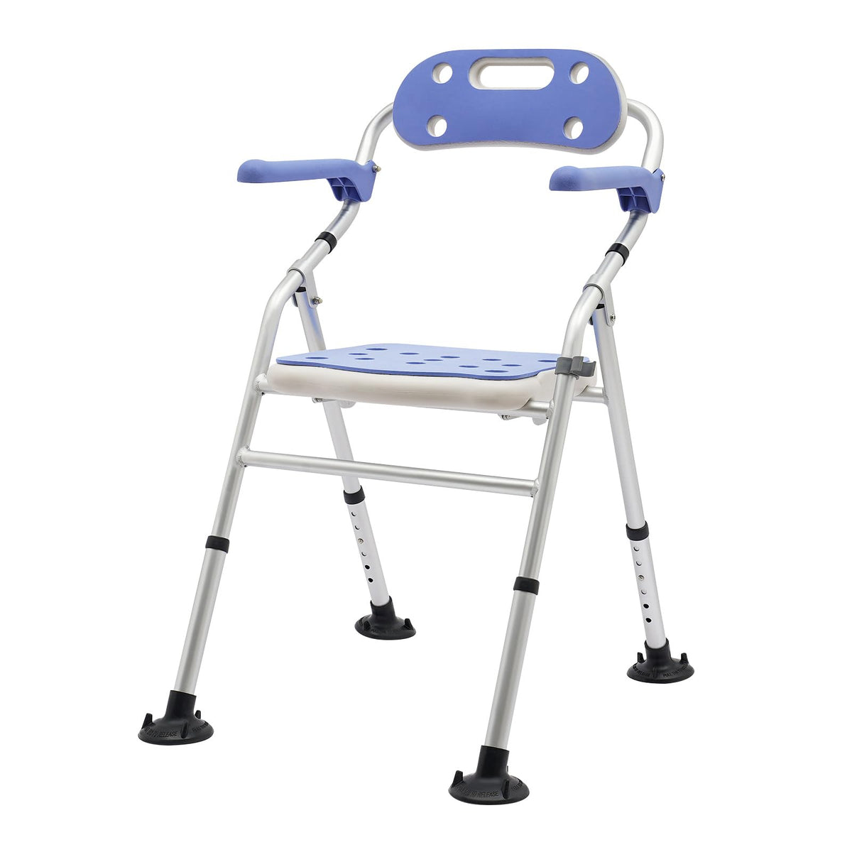 Folding Shower Seat with Arms and Back, Height Adjustable Non-Slip Bath Bench, 330lbs Capacity, Blue H2073