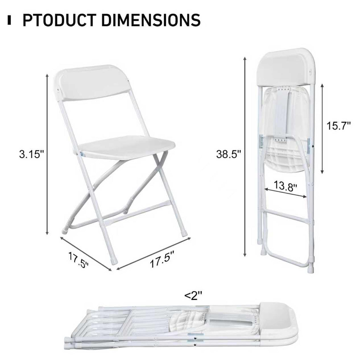 10 Pack White Plastic Folding Chairs with Steel Frame T67898