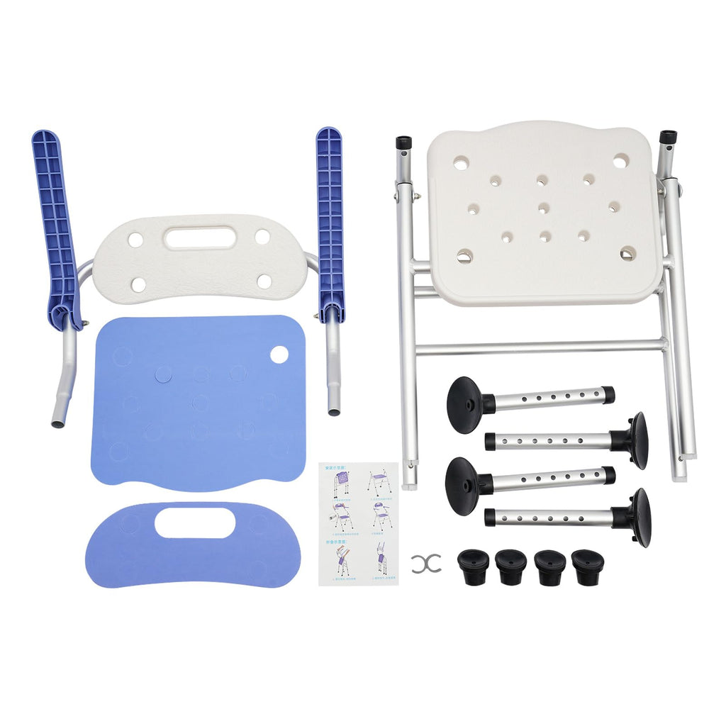 Folding Shower Seat with Arms and Back, Height Adjustable Non-Slip Bath Bench, 330lbs Capacity, Blue H2073