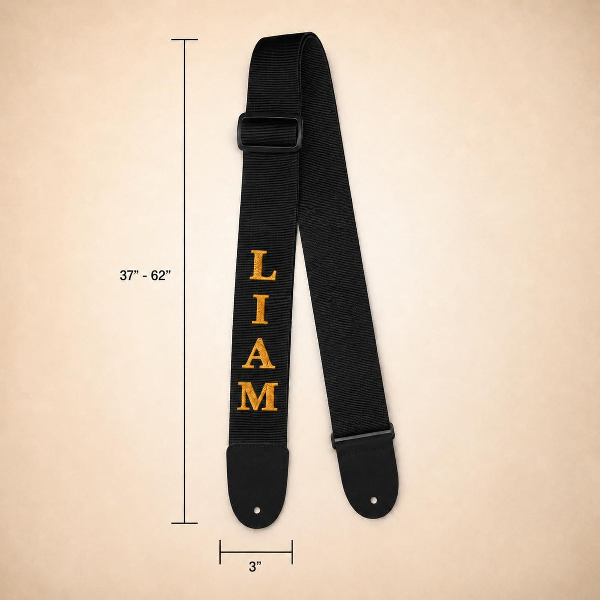 Black 3" Embroidered Guitar Strap U6512