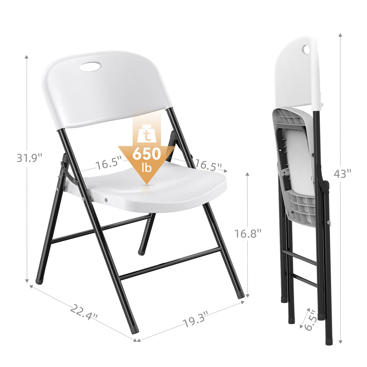 Heavy Duty Plastic Folding Chair with Steel Frame, White, 16 Pack S468