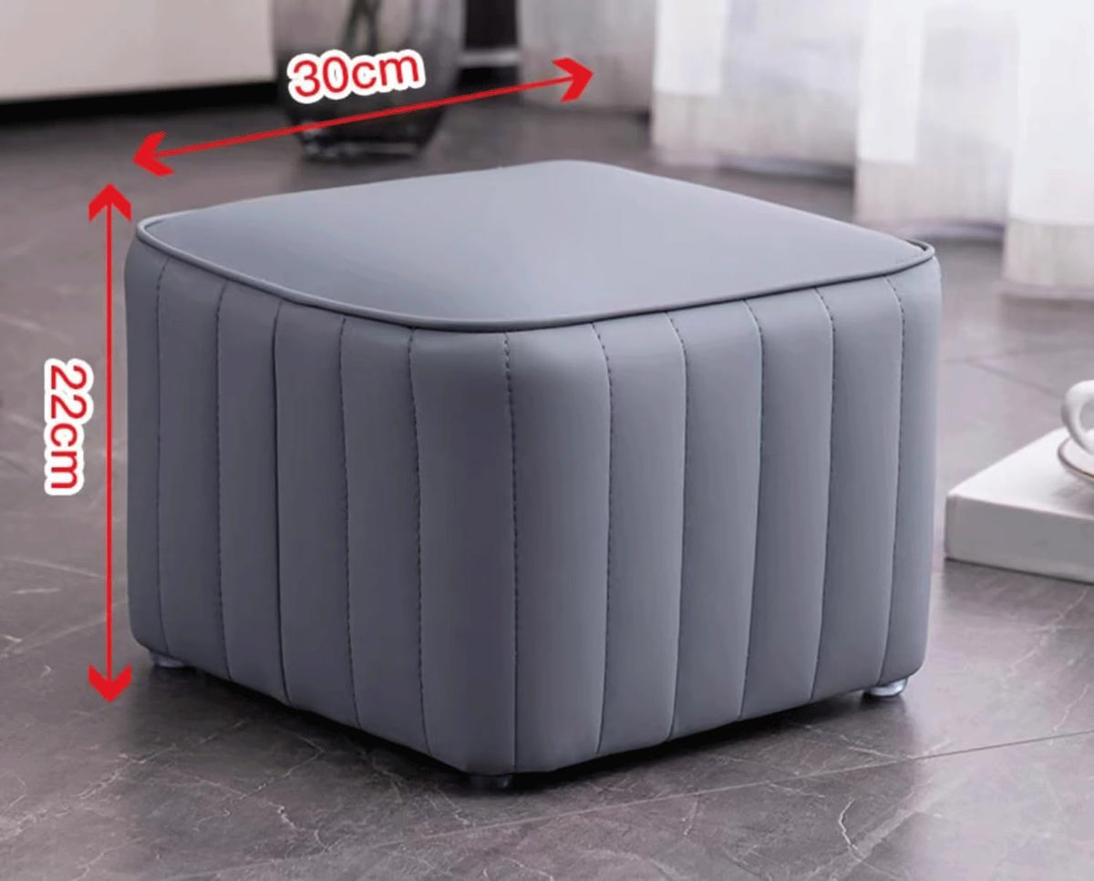 Blue Leather Ottoman I4060