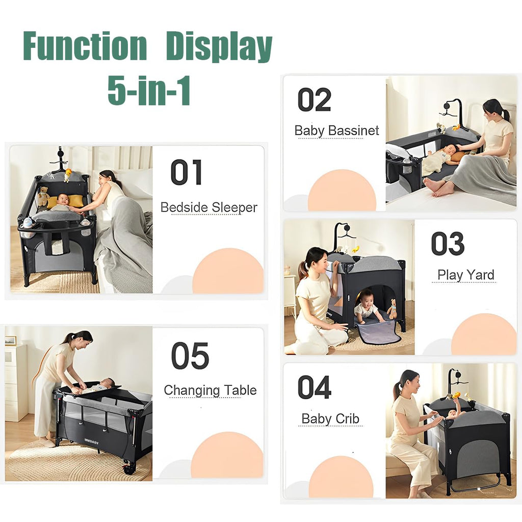 5-in-1 Portable Crib Playard with Carry Bag O646