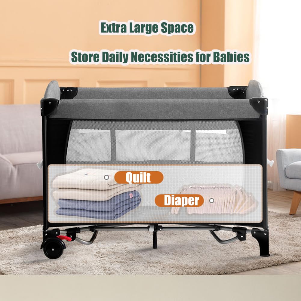 5-in-1 Portable Crib Playard with Carry Bag O646