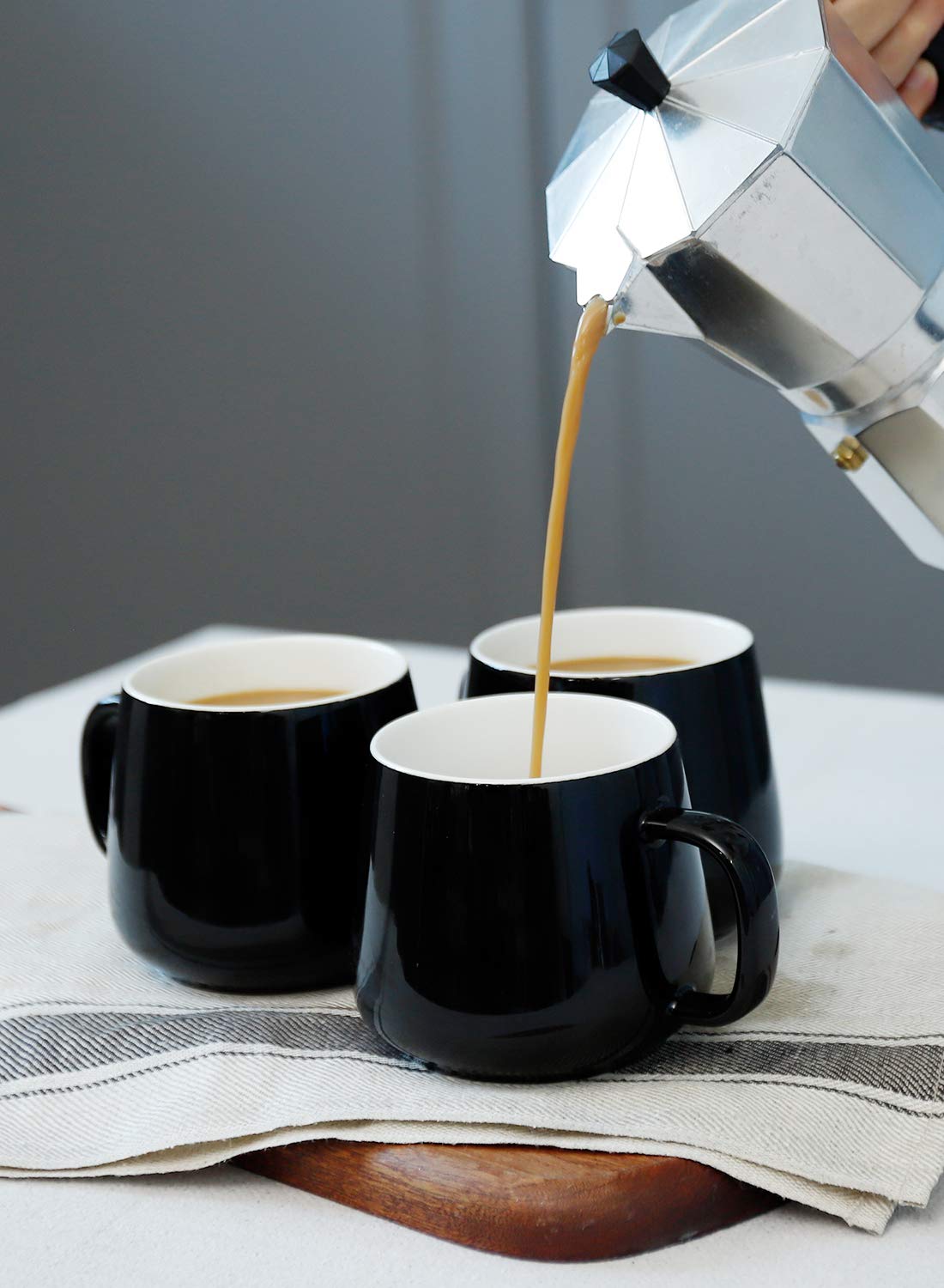 Black Pasta Bowls Set of 4 and Coffee Mugs Set of 4 X308215