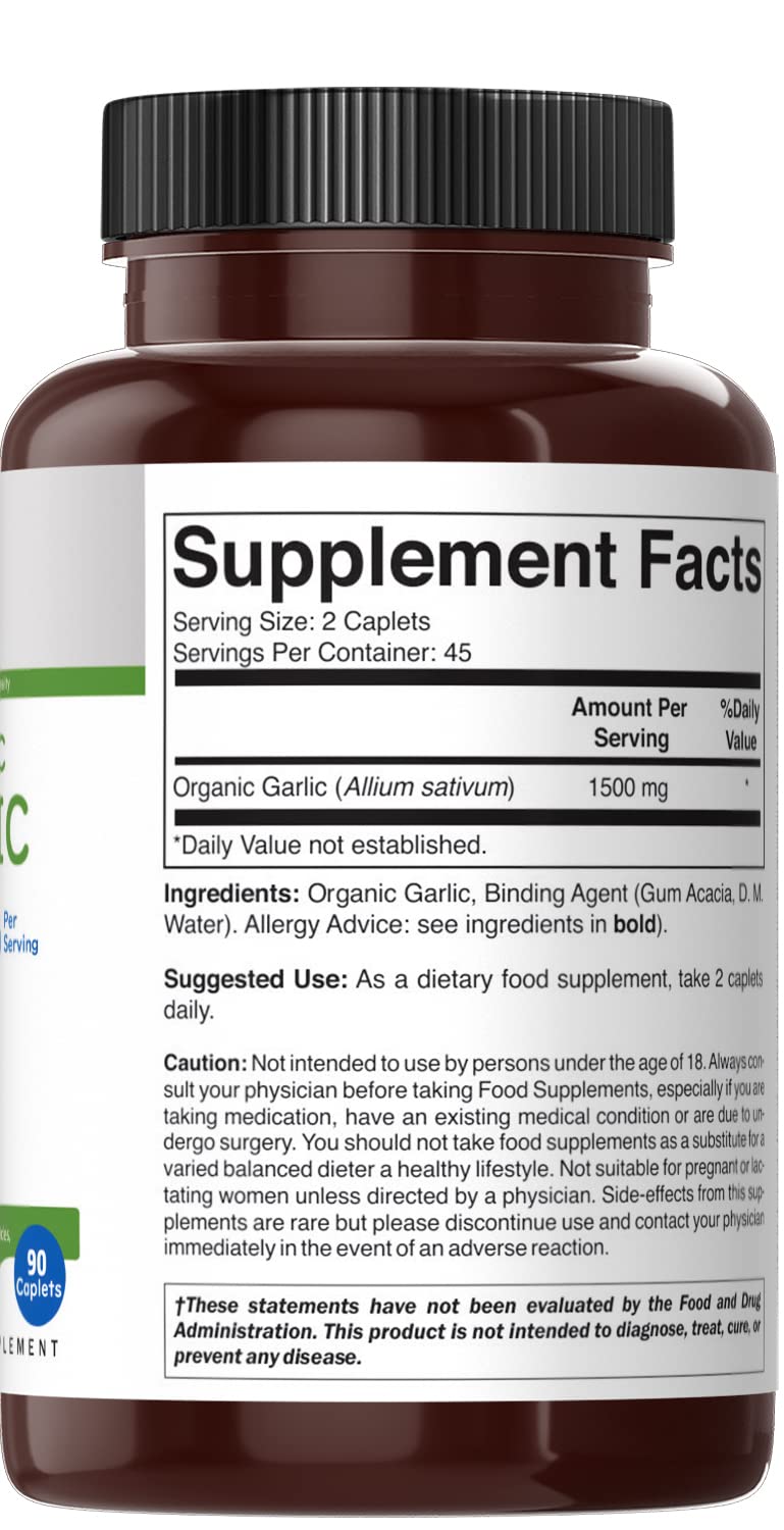 Organic Garlic 1500mg 90 Vegetarian Tablets J44024