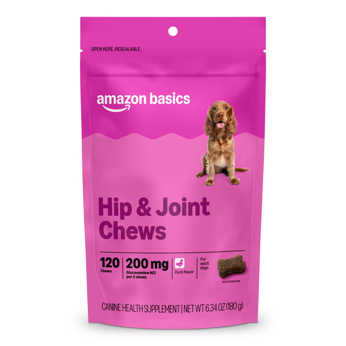 Dog Hip & Joint Supplement Chews with Glucosamine, MSM, Vitamin C, Duck Flavored, 120 Count A1326