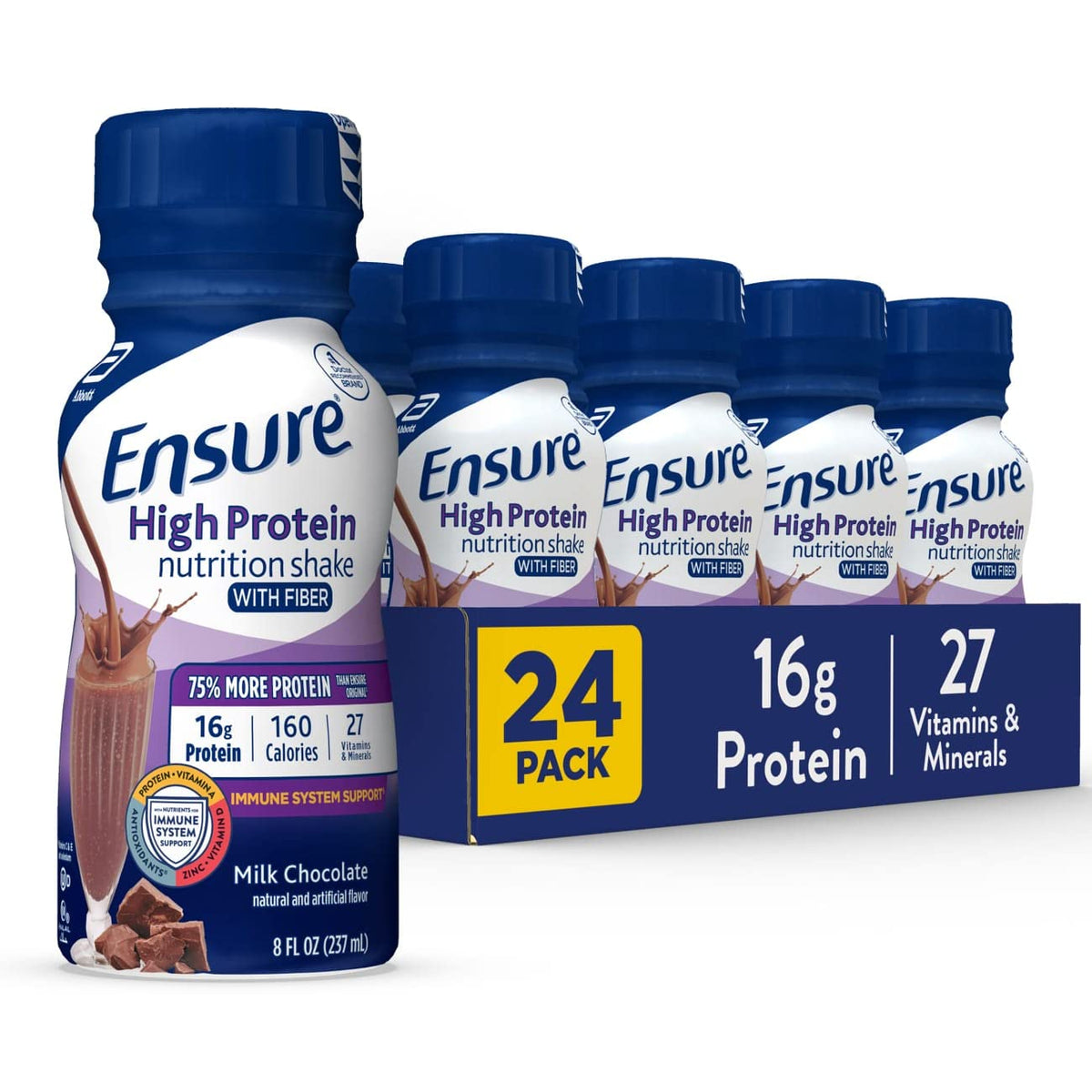 High Protein Nutritional Shake With Fiber, Meal Replacement, Milk Chocolate, 8 Fl Oz (Pack of 24) F875