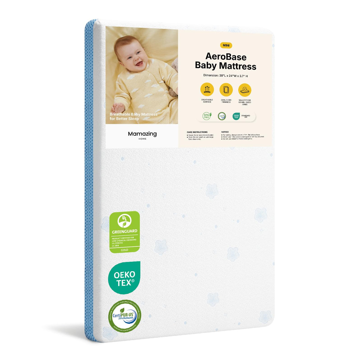 Mini Crib Mattress, 38" x 24" Dual-Sided A3624