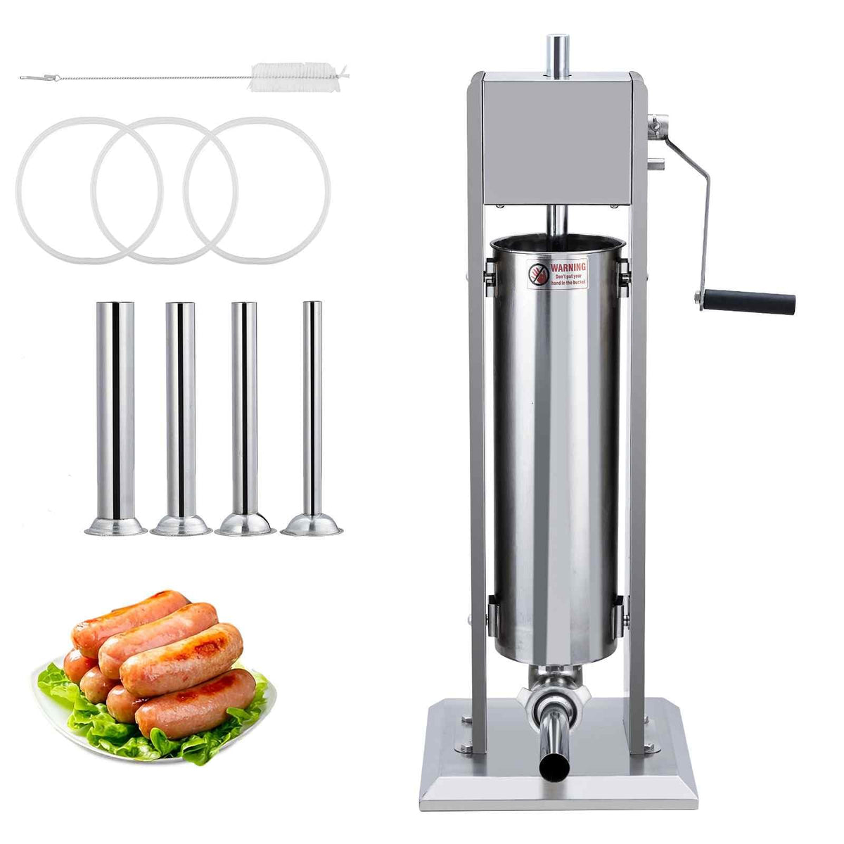 Manual Stainless Steel Sausage Stuffer with 4 Stuffing Tubes T5855