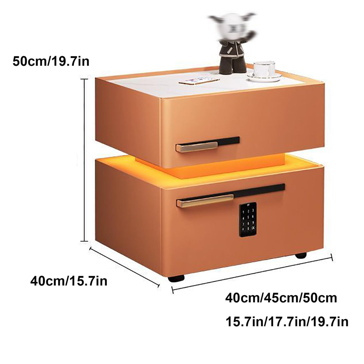 Light Gray Nightstand with Wireless Charging and Drawers W842