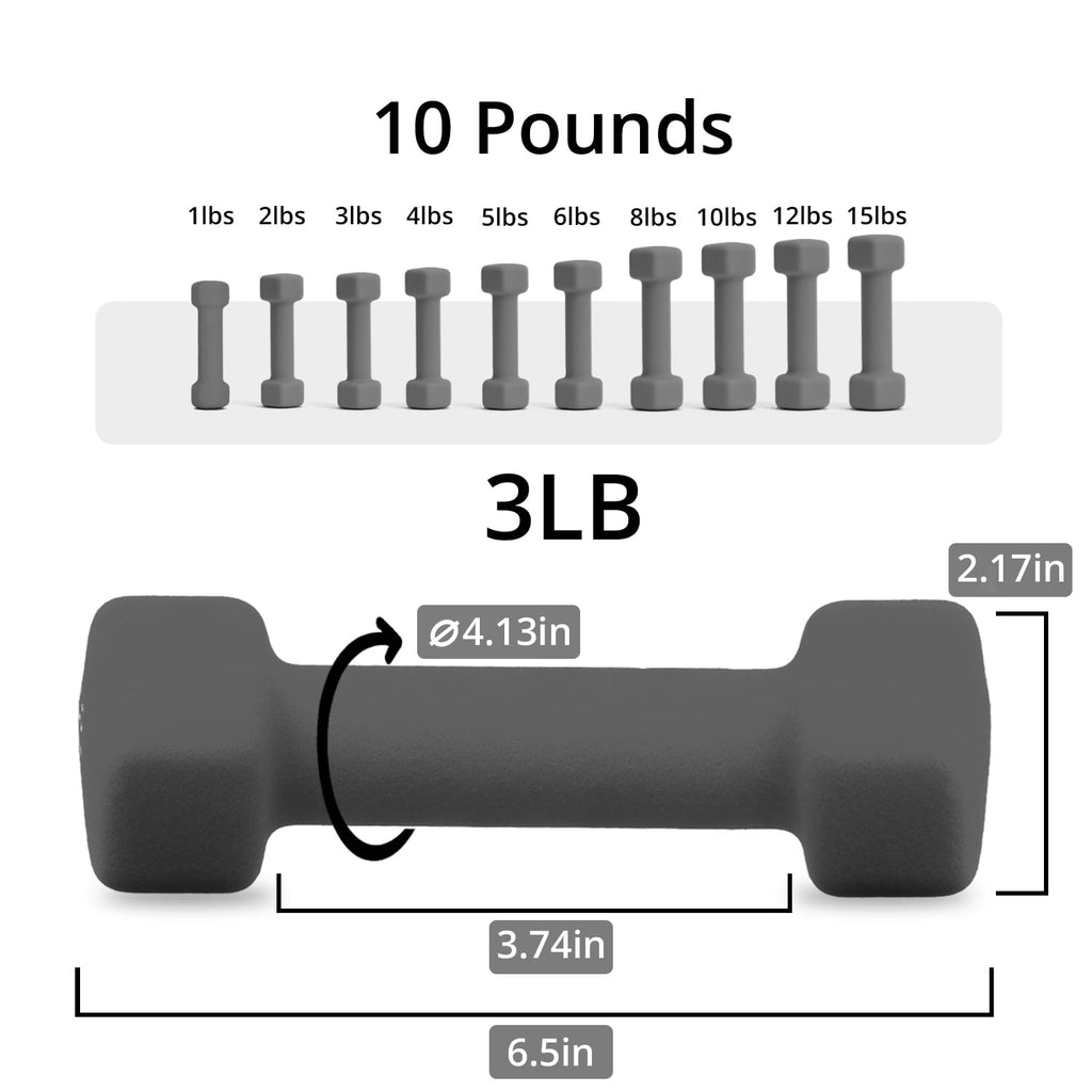 Neoprene Dumbbells Set, 1-15 LB, Anti-Slip, Hex Shape R847064
