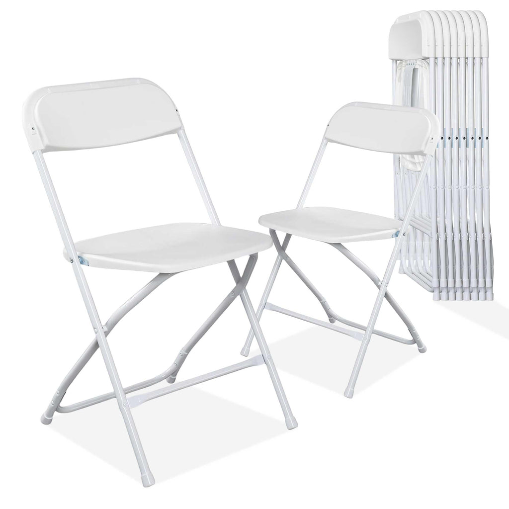 10 Pack White Plastic Folding Chairs with Steel Frame T67898