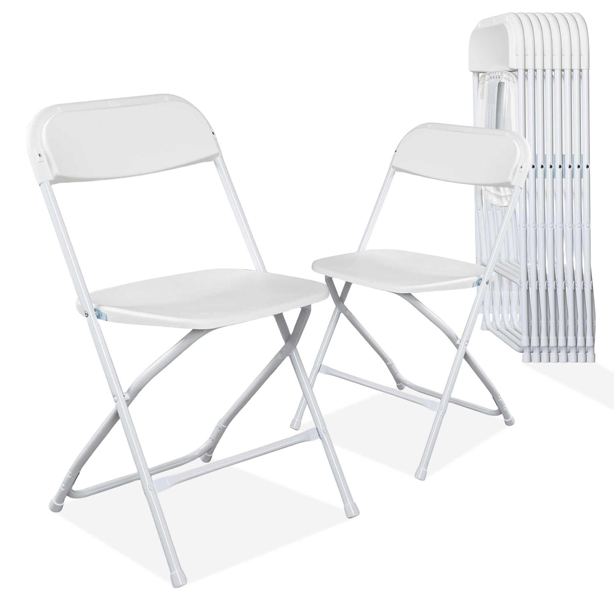 10 Pack White Plastic Folding Chairs with Steel Frame T67898