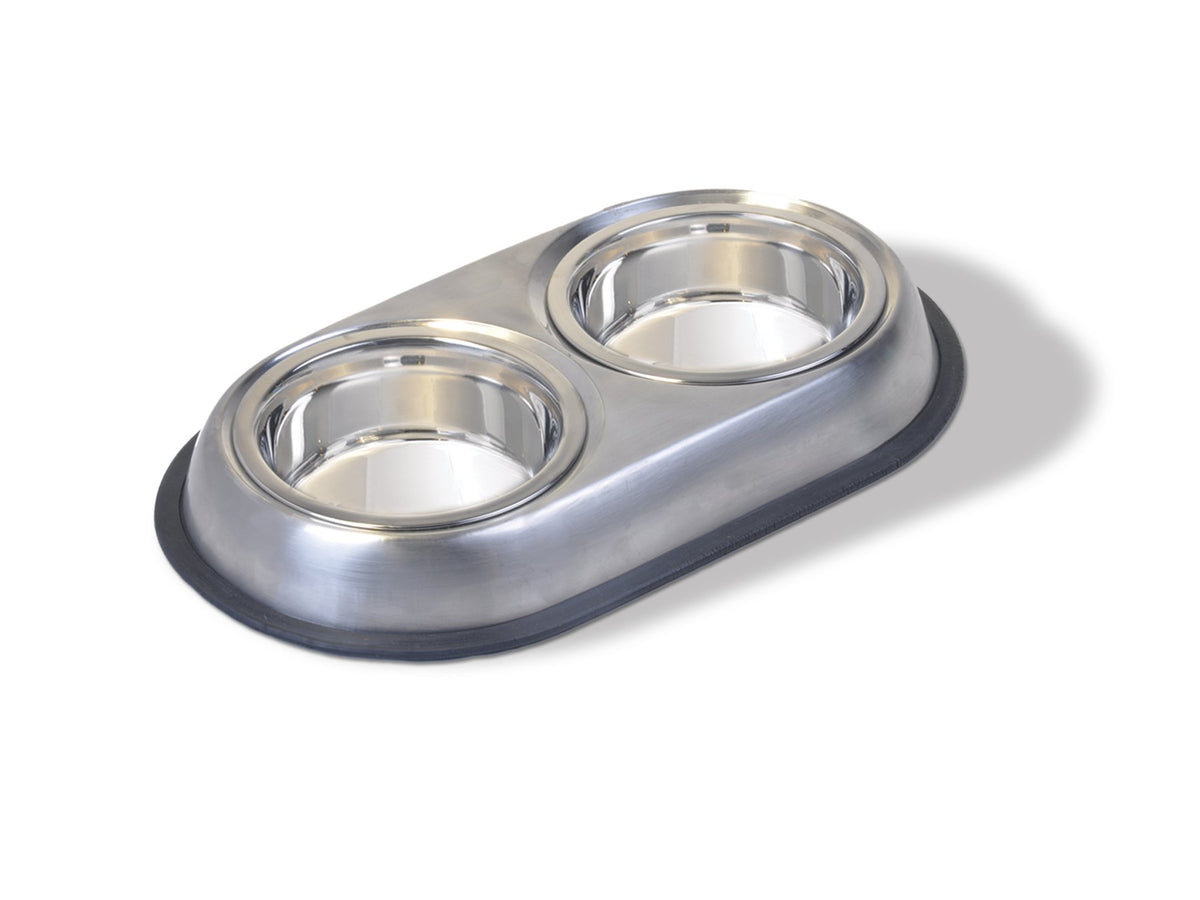 Stainless Steel Double Dish Food And Water Bowl 16 OZ U198