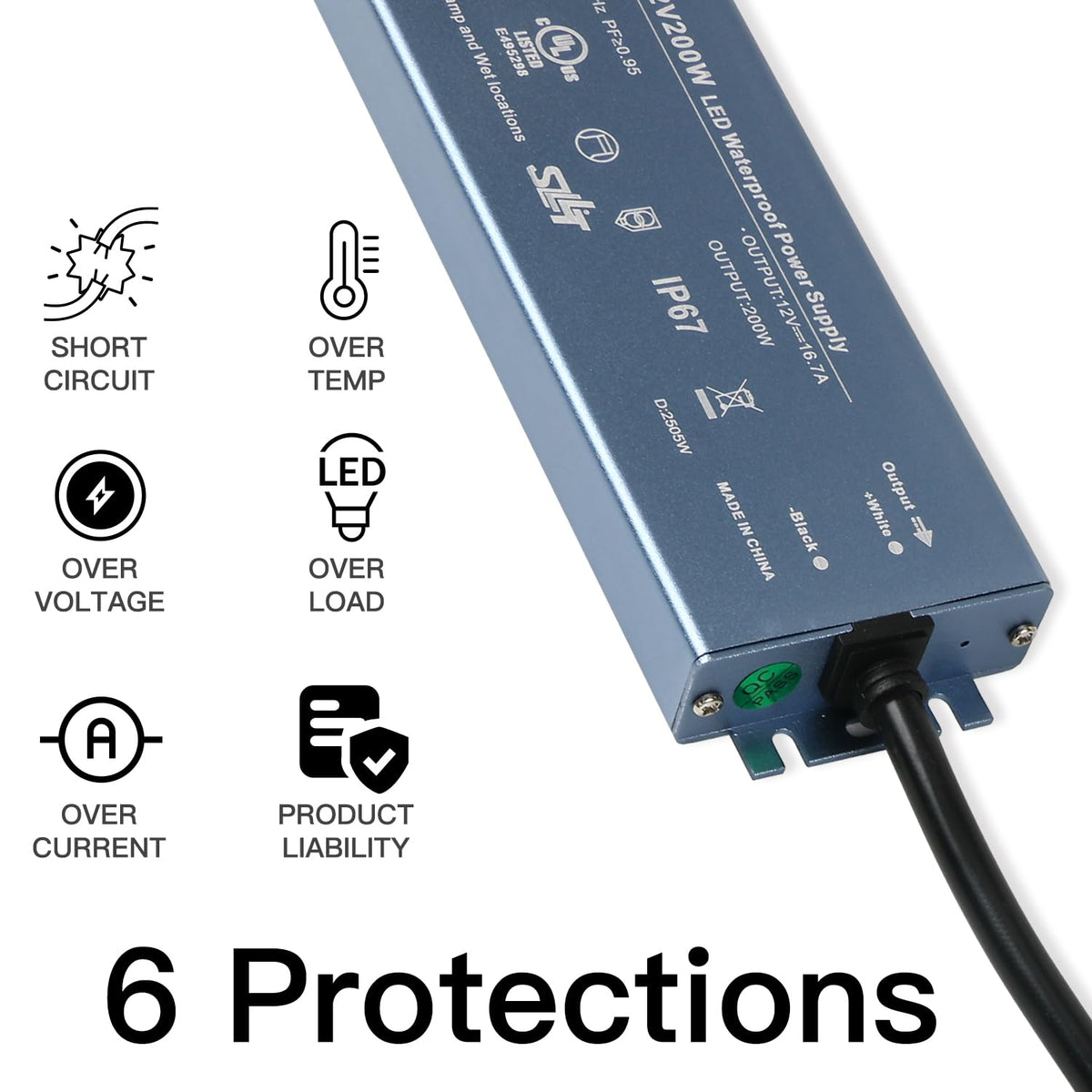 200W IP67 Waterproof LED Driver Power Supply Transformer S6329
