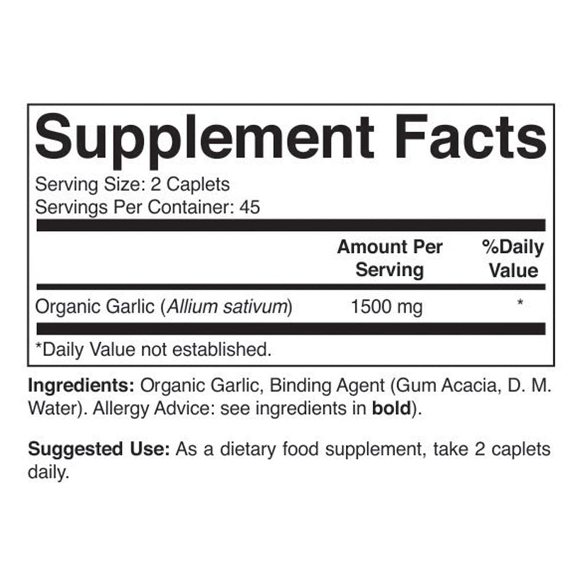 Organic Garlic 1500mg 90 Vegetarian Tablets J44024