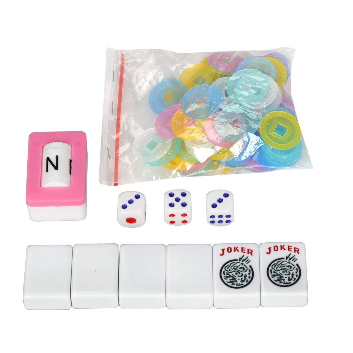 166 Tiles Mahjong Set with Racks Pushers Bag T143032