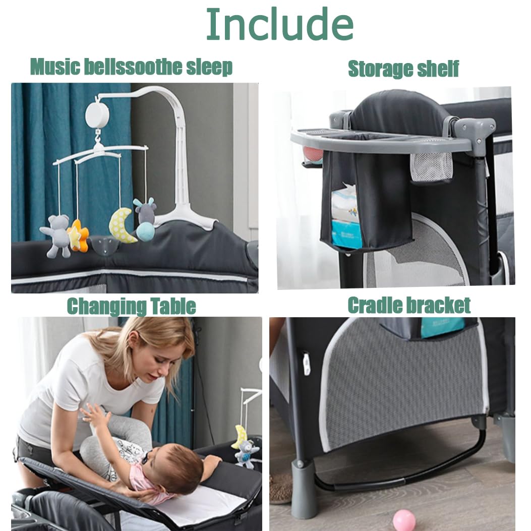 5-in-1 Portable Crib Playard with Carry Bag O646