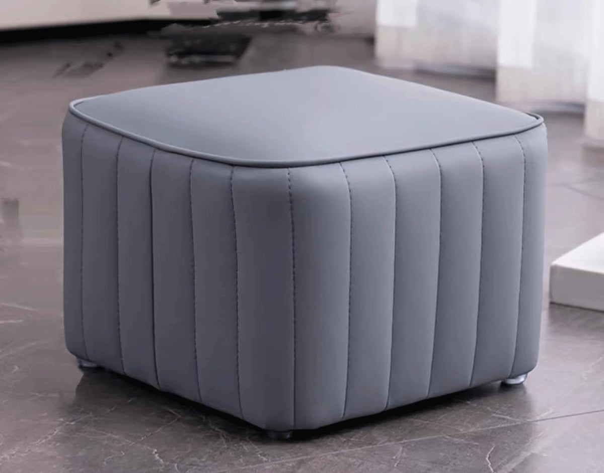 Blue Leather Ottoman I4060