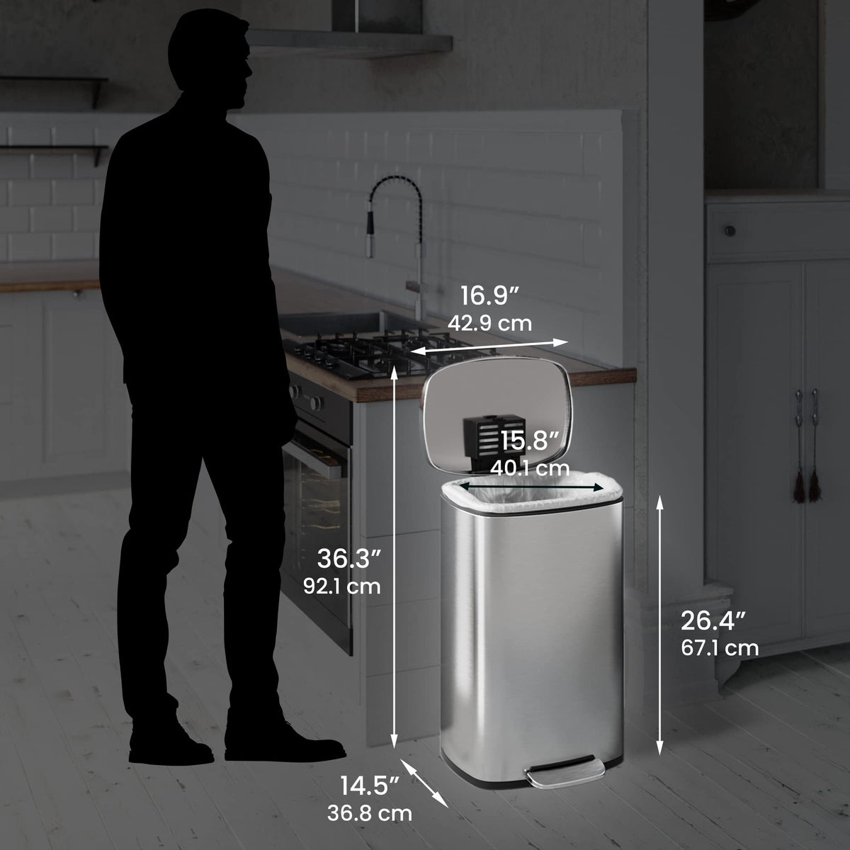 13.2 Gallon Stainless Steel Step Trash Can with Lid L72019