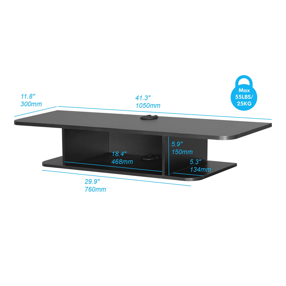 Black Floating TV Stand up to 55 Inch W1303