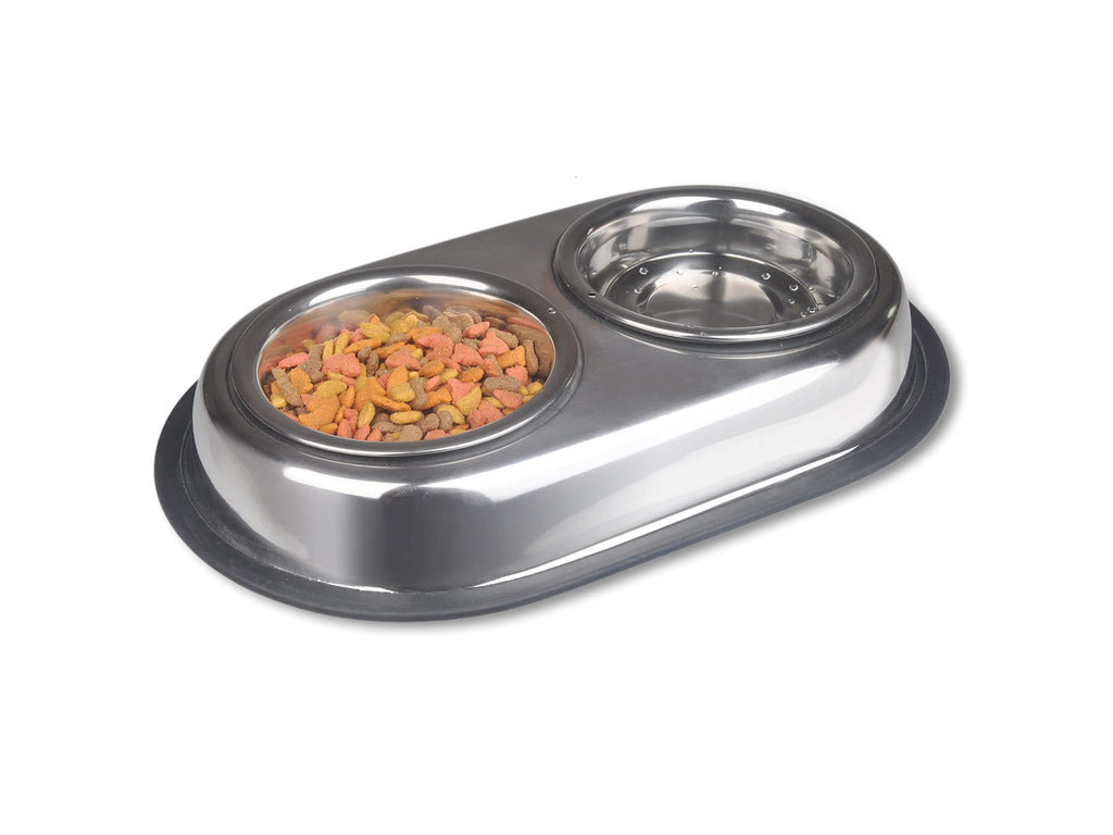 Stainless Steel Double Dish Food And Water Bowl 16 OZ U198