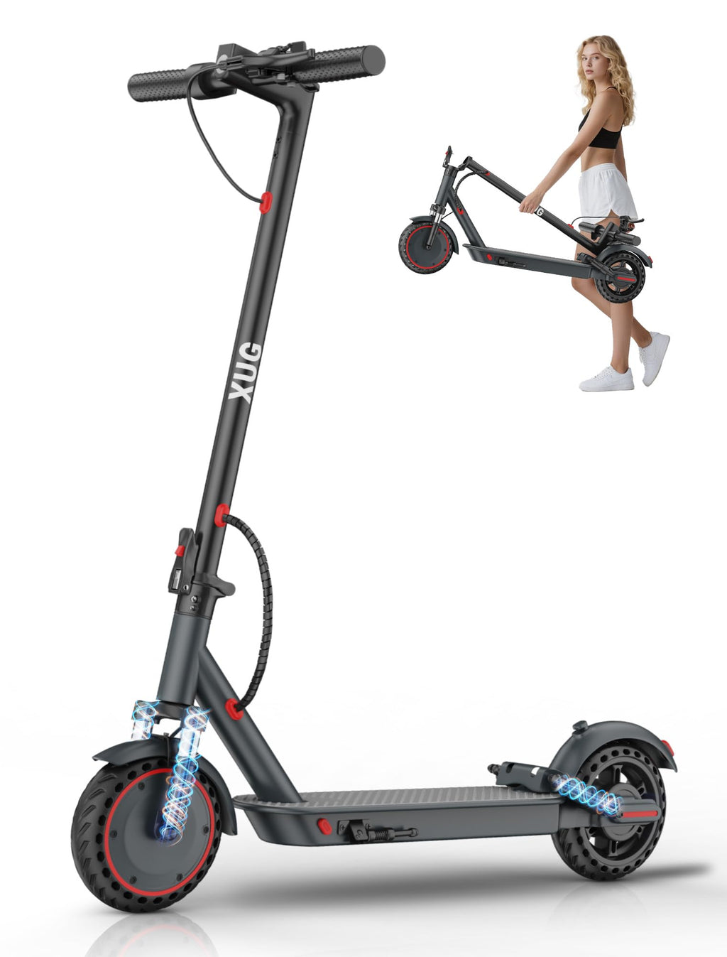 Electric Scooter with Dual Suspension, Solid Tires, Foldable Y493164