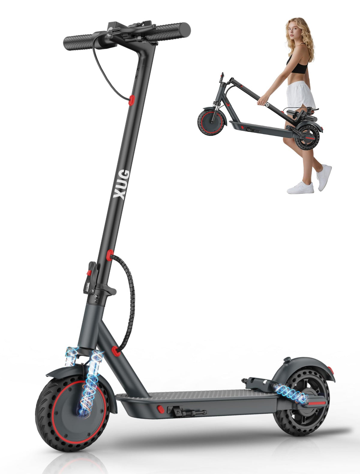 Electric Scooter with Dual Suspension, Solid Tires, Foldable Y493164