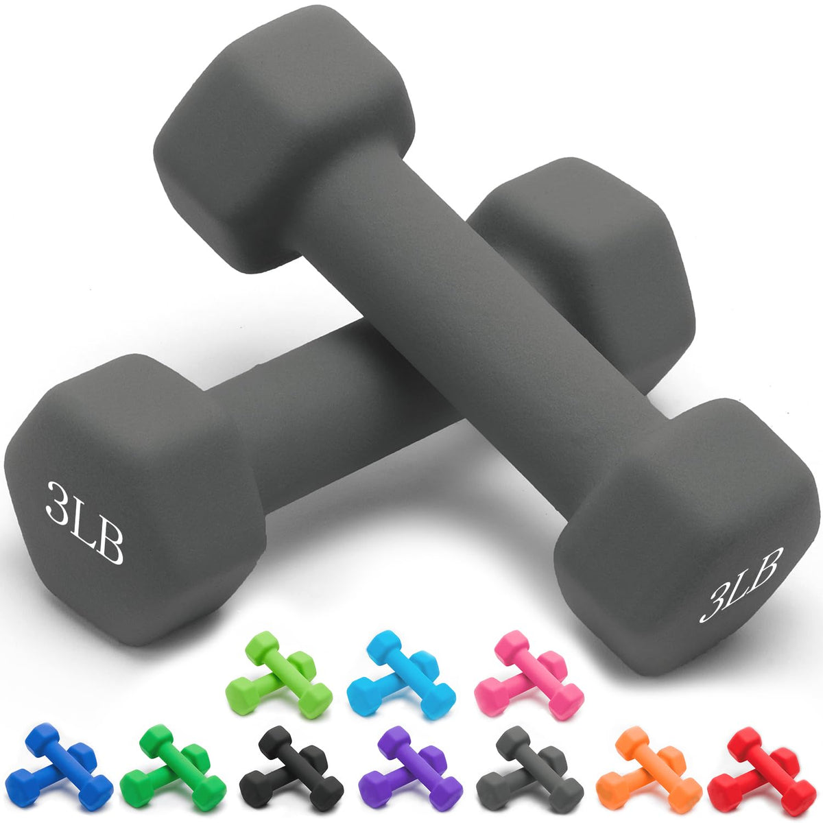 Neoprene Dumbbells Set, 1-15 LB, Anti-Slip, Hex Shape R847064