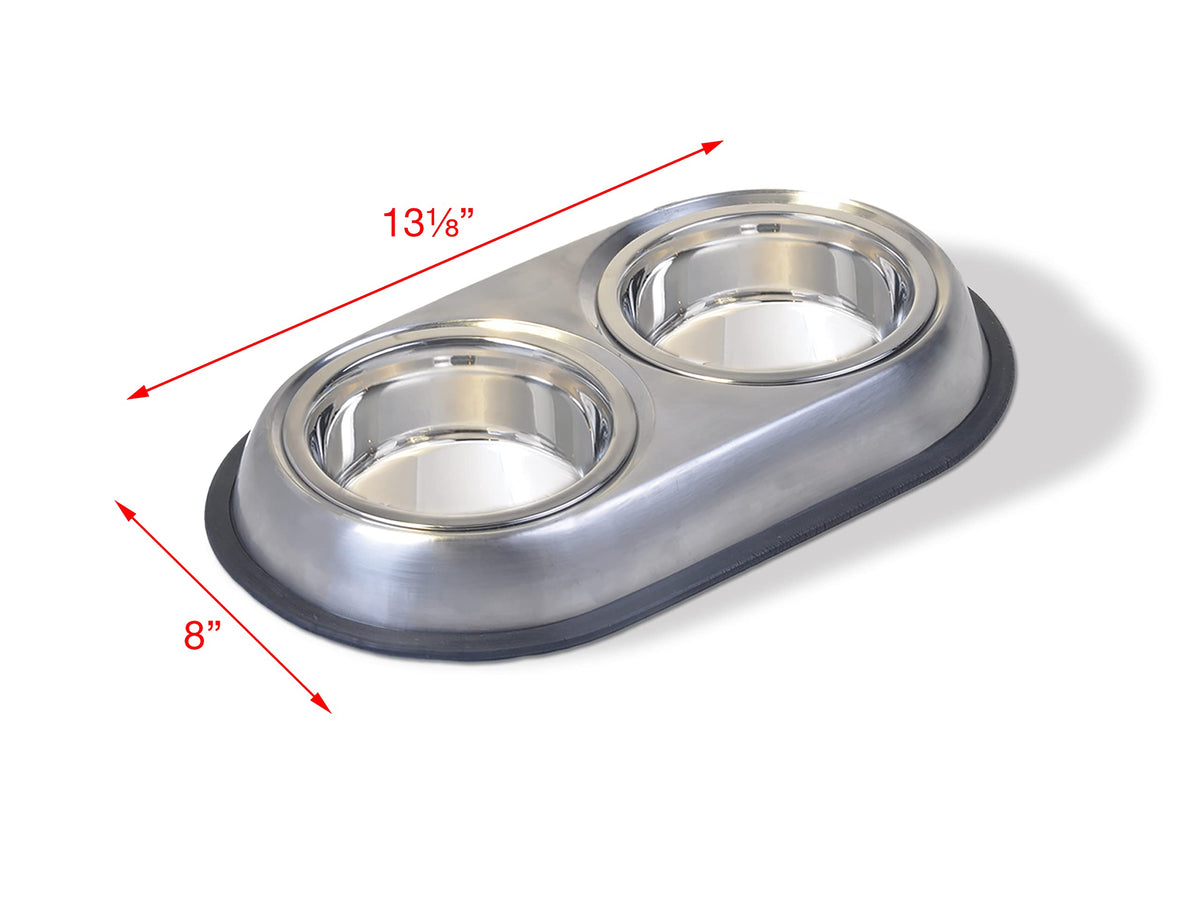 Stainless Steel Double Dish Food And Water Bowl 16 OZ U198