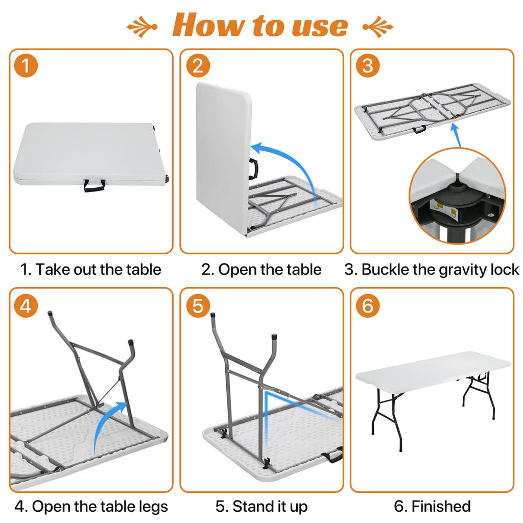 6 ft Heavy Duty Plastic Folding Table Y59931