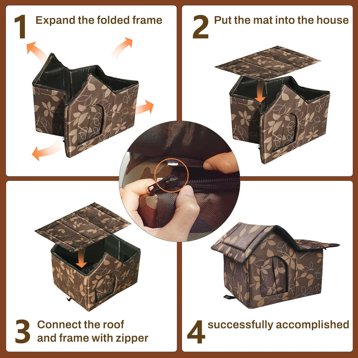 Weatherproof Collapsible Outdoor Cat House with Mat T361