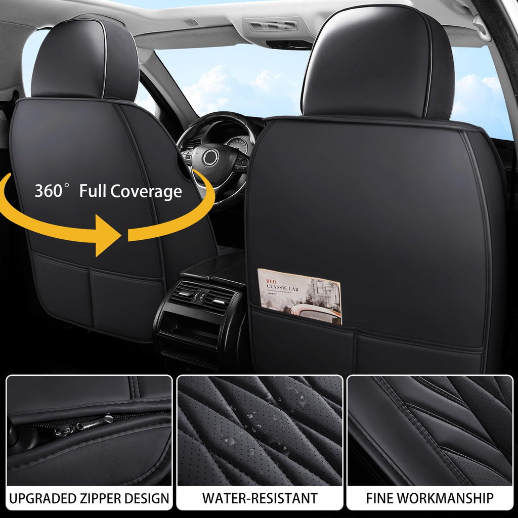 Black Faux Leather Car Seat Cover Full Set R90204