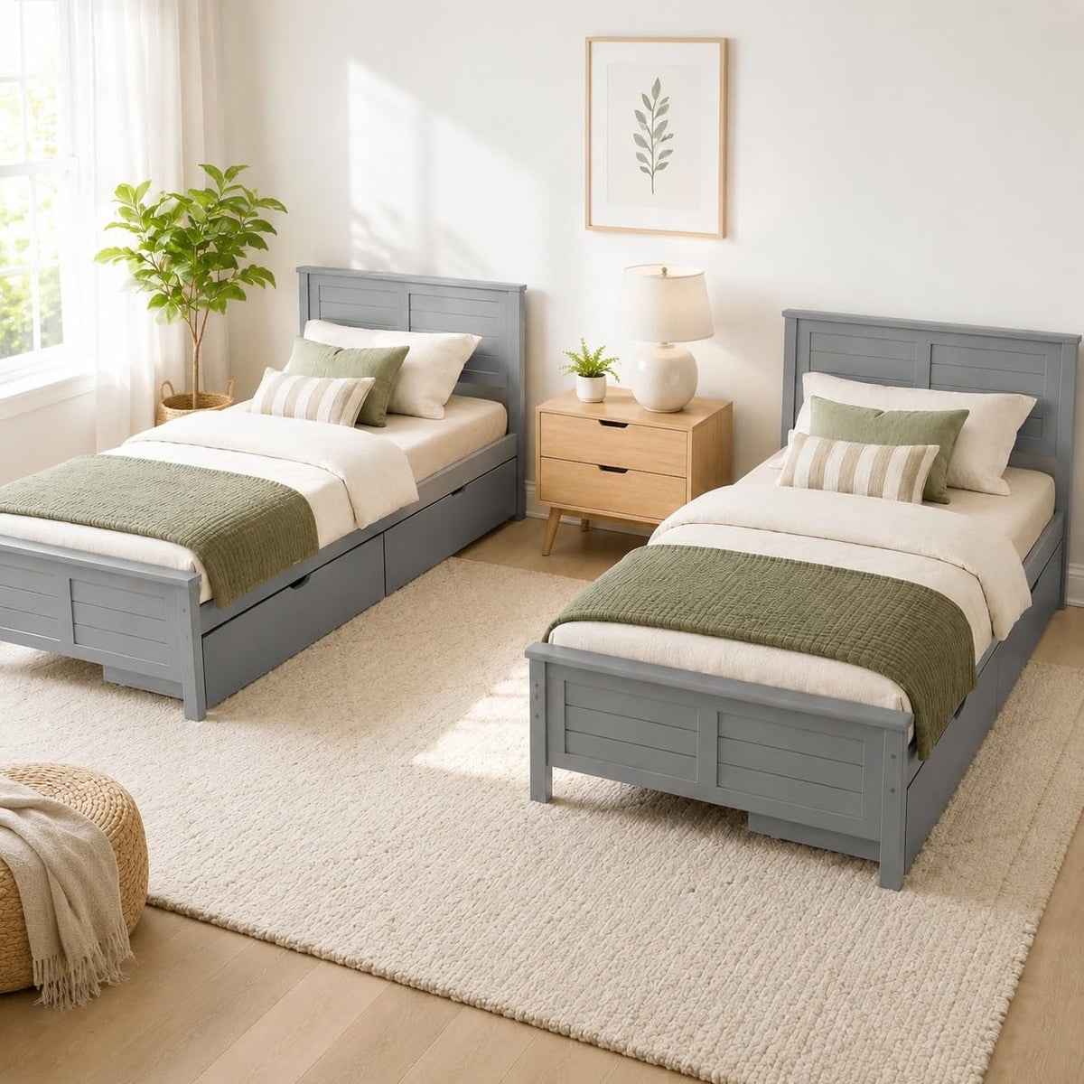 Wood Bed Frame with 2 Drawers & Headboard I8419