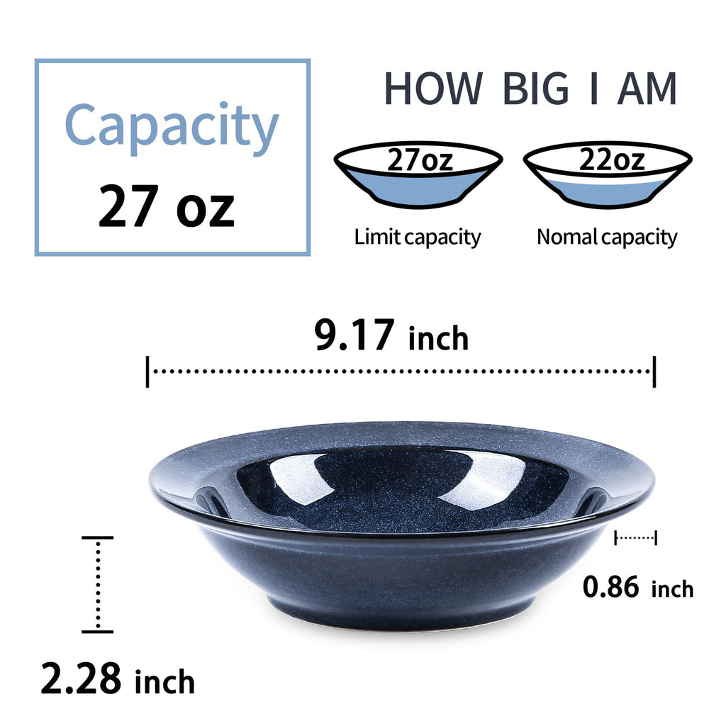 Blue 27oz Ceramic Soup Bowls Set of 4 N778386
