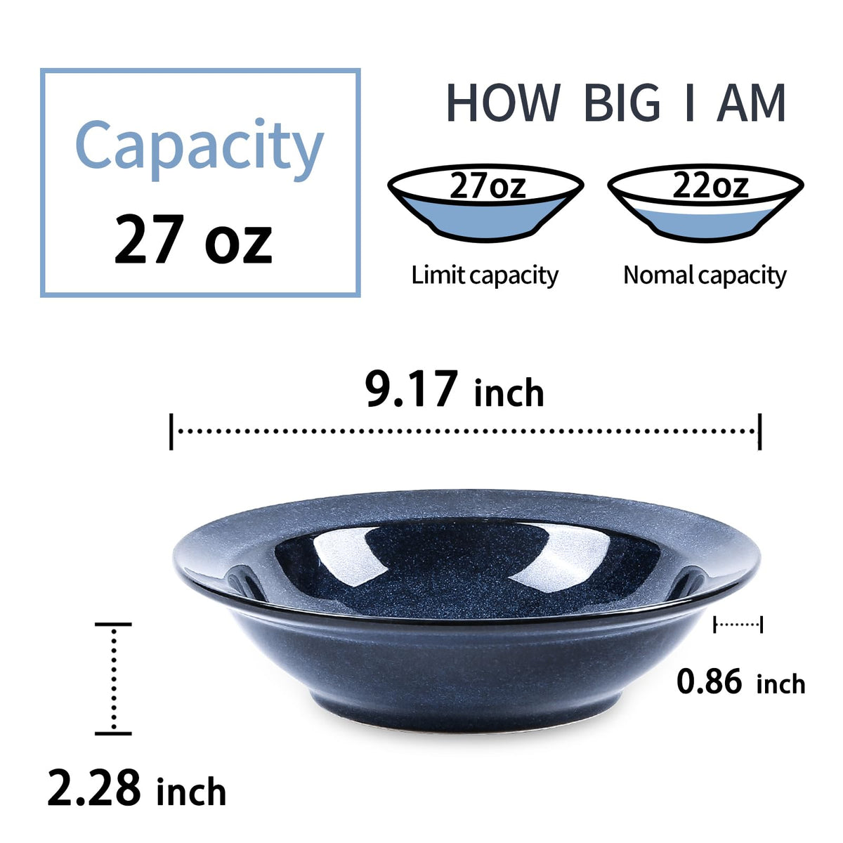 Blue 27oz Ceramic Soup Bowls Set of 4 N778386