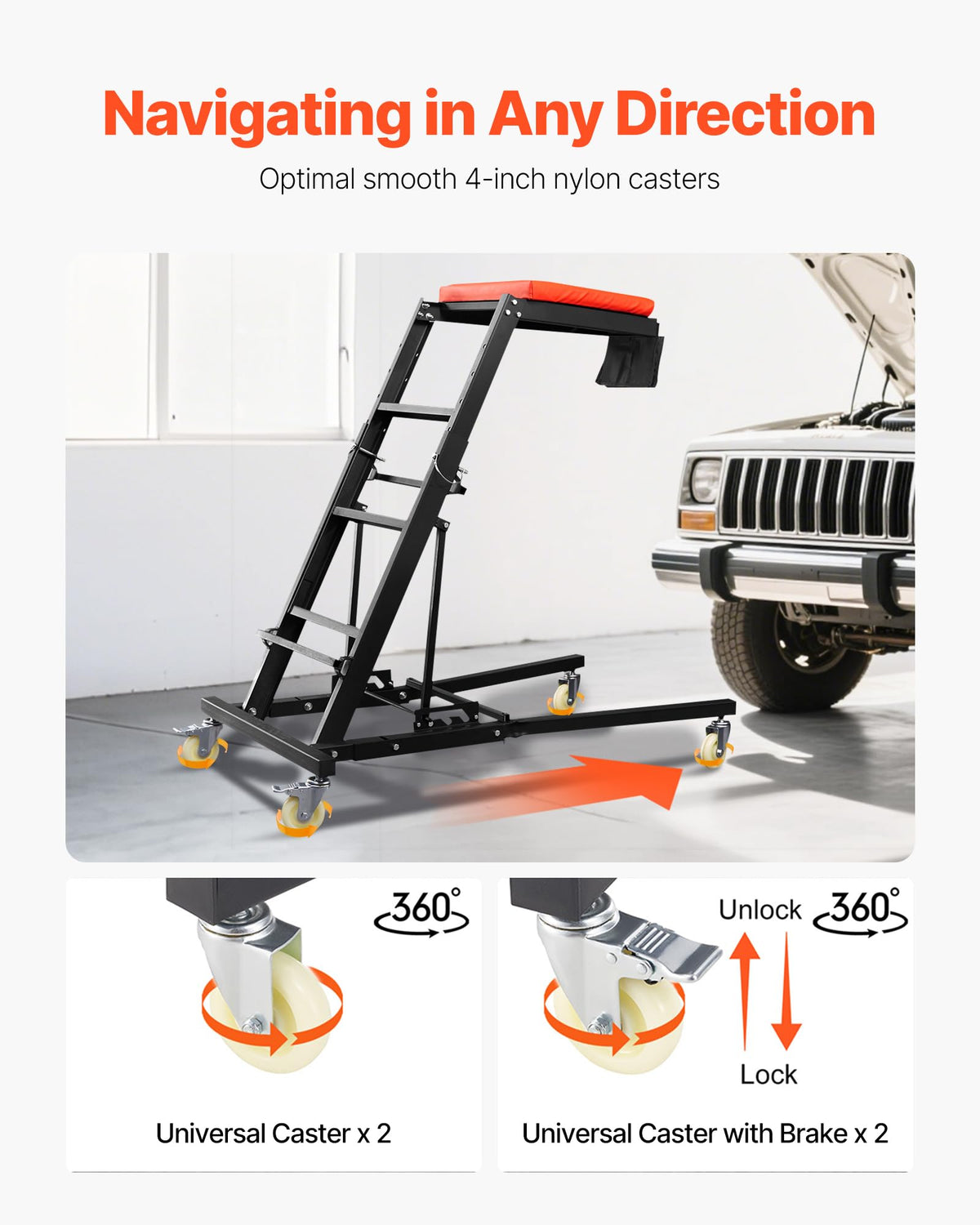Padded Automotive Creeper with 4 Swivel Wheels L74357