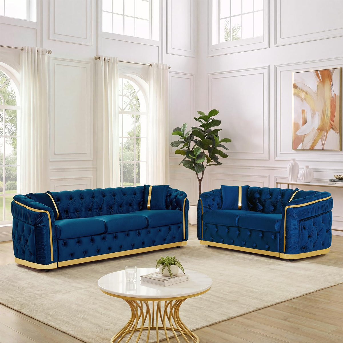 Velvet Button Tufted Chesterfield Sofa Set M61006