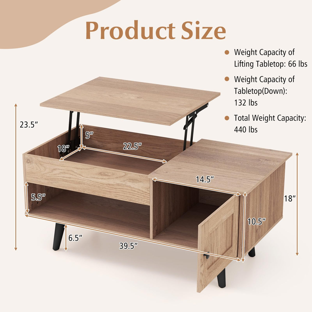 Lift Top Coffee Table with Storage and Hidden Compartment Z1472