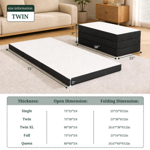 3 Inch Twin Tri-Fold Memory Foam Mattress A186479